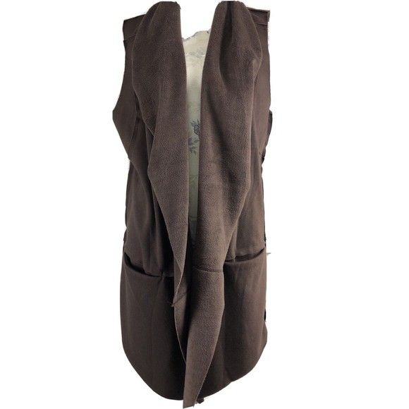 SOFT SURROUNDINGS  Brown Drape Vienna Vest Large Soft Fleece Lined Pockets - Picture 1 of 11